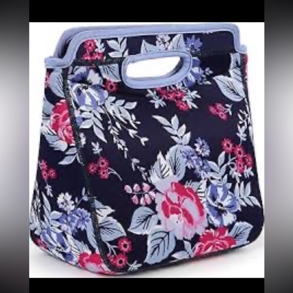 ARCTIC ZONE Purple Midnight Toss Floral Neoprene ZAZA Lunch Tote
